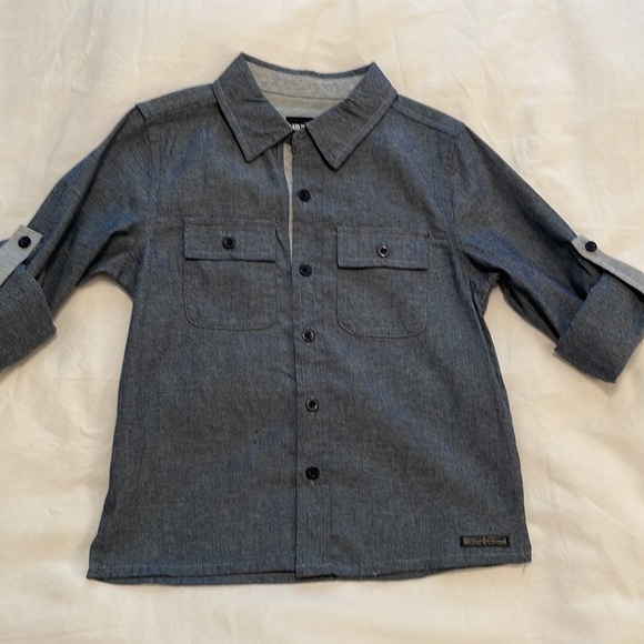 Hudson Navy Chambray Button Down with Gray Cotton lining and sleeve Holders 4T - Picture 1 of 10